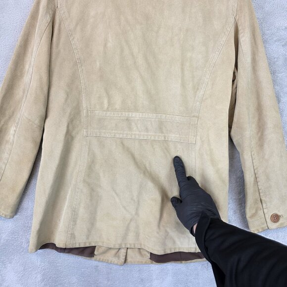 Coach Jacket Womens Medium Beige Suede Leather Button Front Lined Coat Pockets - Picture 14 of 16